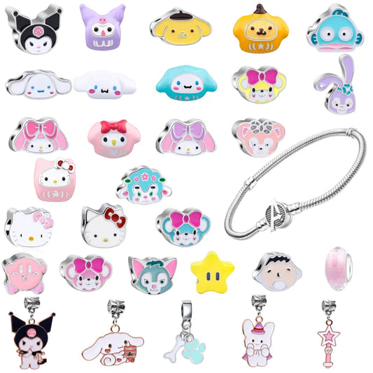Sanrio Hello Kitty Melody Charming Cartoon Dripping Oil Beads Fit Original Pandora Bracelets Colorful DIY Jewelry Accessories