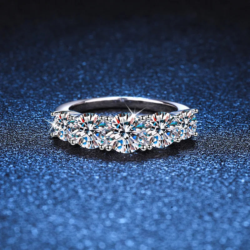18kメッキ 3.6CT オールモアサナイトリング レディース用 5石 スパークリングダイヤモンド ウェディングバンド S925スターリングシルバージュエリー GRA