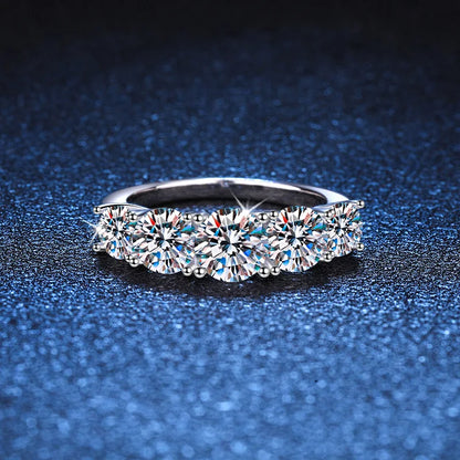 18kメッキ 3.6CT オールモアサナイトリング レディース用 5石 スパークリングダイヤモンド ウェディングバンド S925スターリングシルバージュエリー GRA
