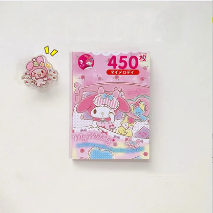 450Pcs/Book Sanrio Stickers Melody Cartoon Kuromi Hello Kitty Cinnamoroll Hand Acount Decorative Sticker Girls Gift Kids Toys