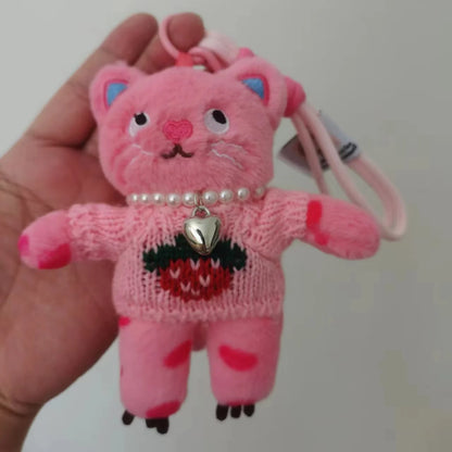 15cm かわいいピンクの猫ぬいぐるみキーチェーン かわいい猫ぬいぐるみペンダント 柔らかい動物キーホルダー 車のキー用バックルアクセサリー 女の子・女性用バッグハンギング