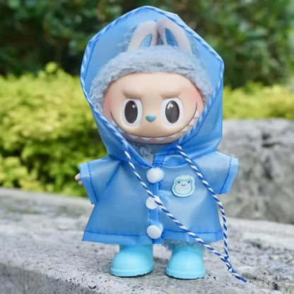17cm Labubu v1/v2/v3用 夏のドール服 うさぎ耳レインコート Labubu衣装 DIY Labubu服 ギフト