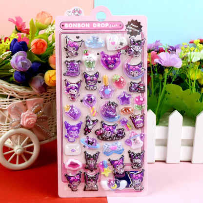 Cartoon Sanrio Hello Kitty Kuromi 3D Transparent Jelly Sticker Crystal Decorative Sticker Children DIY Phone Casesdiy Stationery