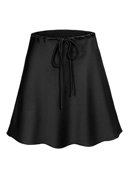 Satin Mini Skirts Women Summer Beige Silk Short Skirt For Woman Drawstring High Waist Black Satin Skirt A Line Women Short 2025