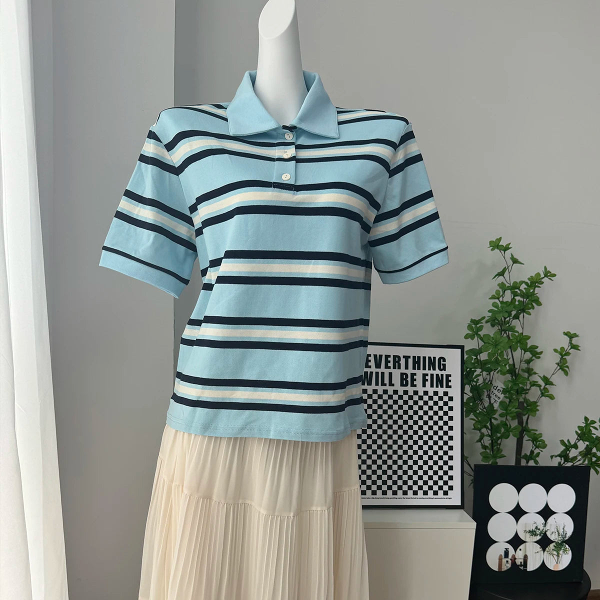 Hirsionsan Polo Neck T Shirt Women Soft Chic Tees 95% Cotton Jumper Clothes Loose Casual Pullover 2025 Summer New Crop Tops