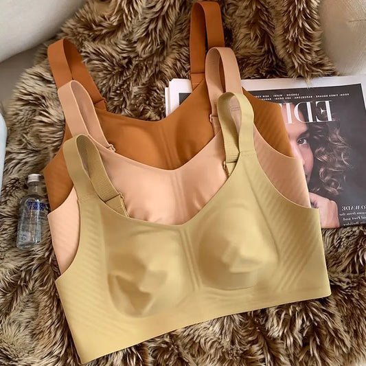 Large Breasts Show Small Underwear for Women with Ultra-thin Markless Rabbit Ears Large Size Secondary Breasts Anti-sagging Bra