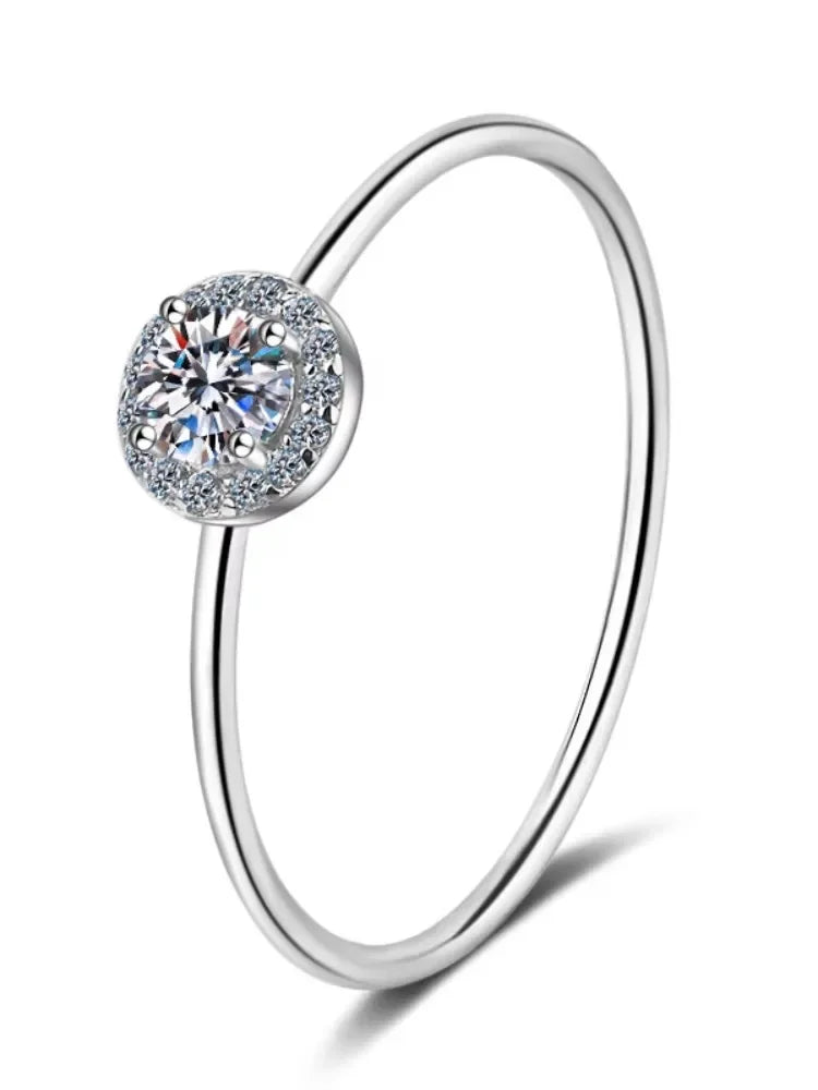 Fashion Moissanite Ring 925 Sterling Silver D Color VVS1 Women's 0.3CT Diamond Round Bag Trendy and Luxury Wedding Fashion Jewel