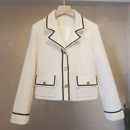 2024 French Light Luxury Celebrity Temperament Black and White Lapel Foreign Tweed Jacket Female Personality Advanced