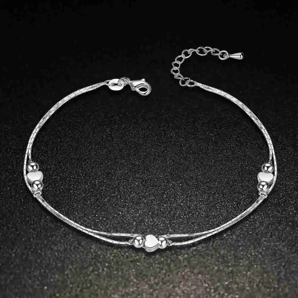 Heart Shaped Foot Chain Anklets Bracelets 925 Sterling Silver Fashion Jewelry For Women Wholesale