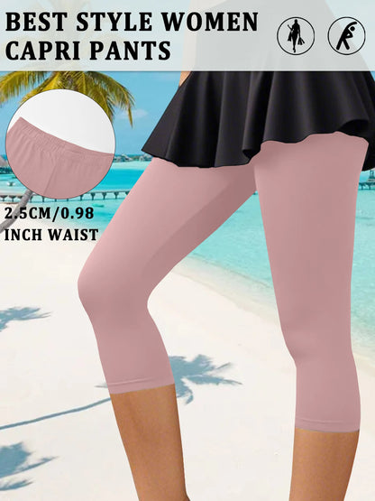 Women's Super Soft Capri Pants High Stretchy Breathable Pants No See Through Workout Running Yoga Athletic Pants Gym Leggings
