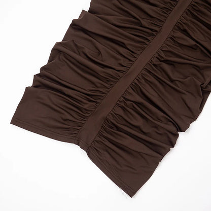 Mozision Turtleneck Backless Ruched Sexy Maxi Dress Women Brown Off-shoulder Backless Bodycon Club Party Long Dresses Female