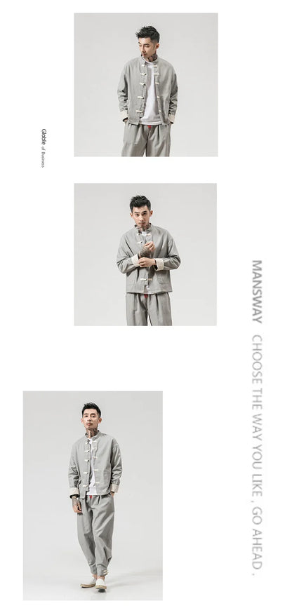Chinese Wind Cotton Buckle Large Men's Casual Jacket Jacket Retro Stand-up Collar Tang Suit Top Batch
