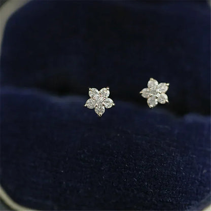 Silver Plating Gold Color Mini Glossy Flower Stud Earrings for Women Girls Cute Simple Exquisite Jewelry