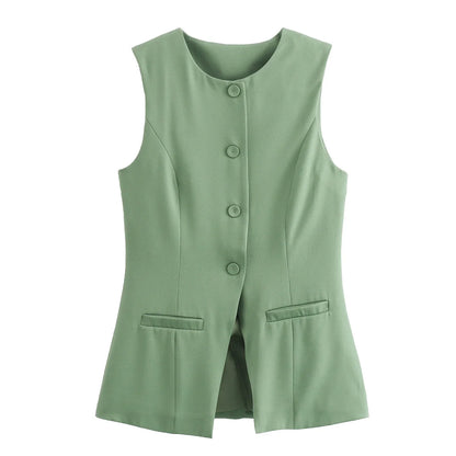 MUJER 2025 White Sleeveless Vest Women Button Summer Vests for Women Jacket Pink Vest Top Women Streetwear Women's Tailored Vest