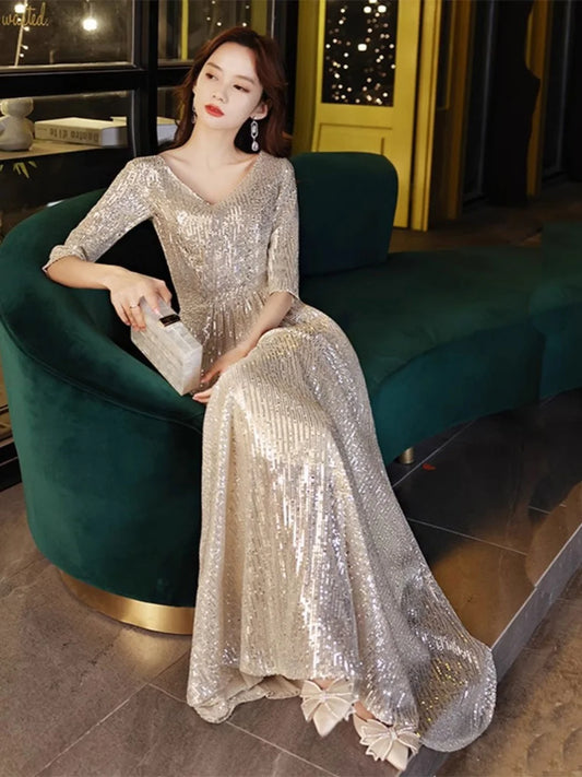 Gold Evening Gown Women's High-End Sensation Luxury Small ence Ball Personali High-End Adult Birthday Host Dr