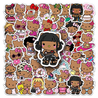 10/50枚 漫画 かわいい ブラック スキン ハローキティ ステッカー かわいい グラフィティ 装飾 荷物 ノート 防水 デカール 子供 ギフト おもちゃ