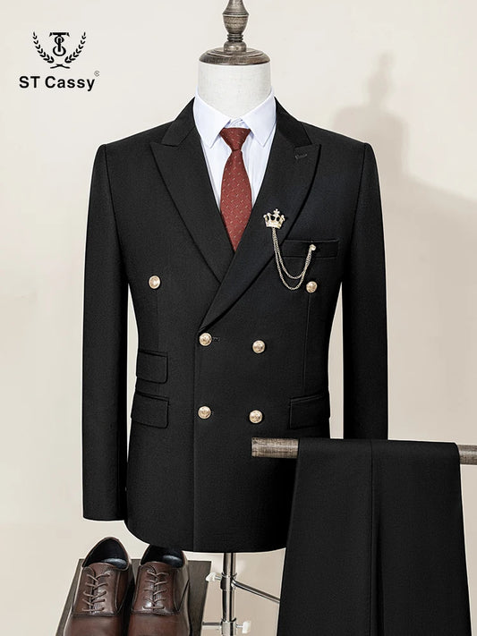 ST Cassy High Quality Men's Suit black Fashionable and Casual Slim Fit Male Groom Wedding Blazers Party Dress Jacket Coat Pants