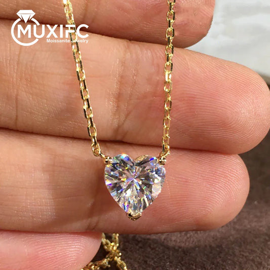 1ct Heart Cut Moissanite Pendant Necklace D Color Solitaire Lab Diamond with GRA Certified 925 Silver Plated 18k Gold Neck Chain