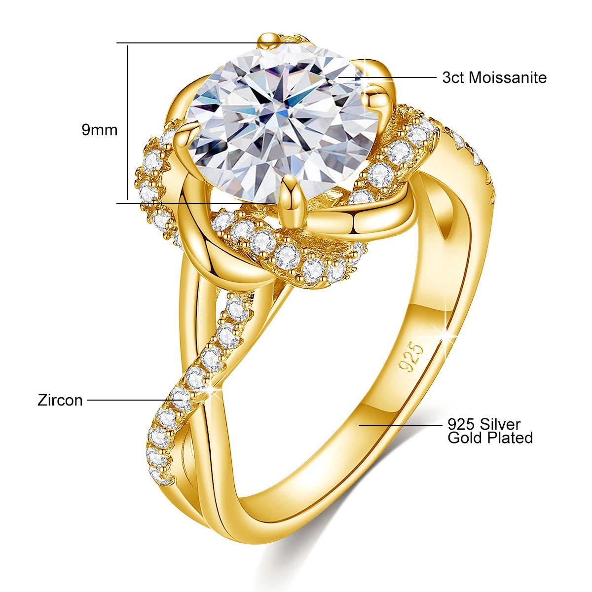 Braid Twist Halo Ring 925 Sterling Silver Wedding Jewelry Solitaire Moissanite Rings for Women Engagement Anniversary Gift
