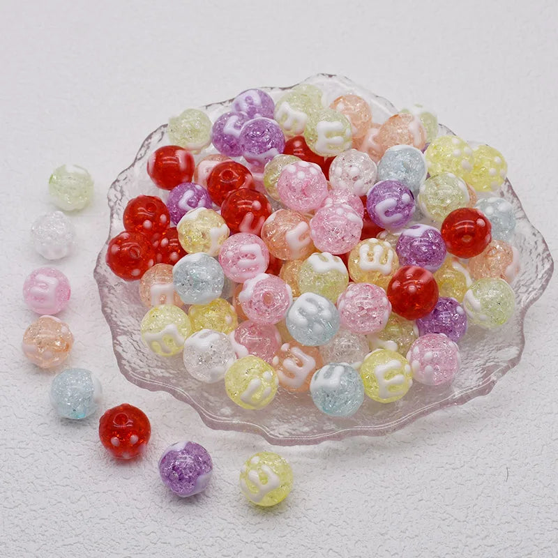 10pcs/bag Acrylic Beads Fashion Hand Drawn Cartoon Painting Loose Beaded DIY Handmade DIY Bracelets Mobile phone chain Bead Pen