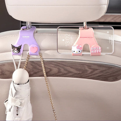 Kawaii Hello Kitty Car Seat Headrest Hook Sanrio Cinnamoroll Kuromi Auto Back Seat Organizer Hanger Storage Car Interior