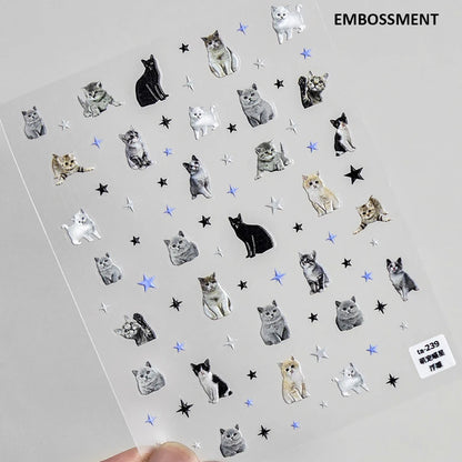 愛らしい犬猫動物ウサギ3Dソフトエンボスレリーフ自己接着ネイルアートステッカーかわいいかわいい子犬子猫スターマニキュアデカール