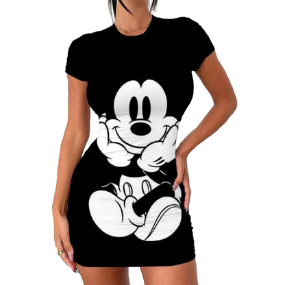 Elegant Dresses for Women 2024 Top Sexy Slim Fit Minnie Mouse Tight Women's Dress Casual Disney Cartoon Fashion Print Mickey 3XL