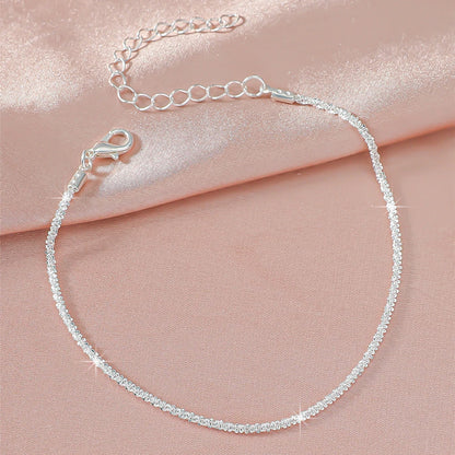 LATS Shiny Sparkling Simple Anklet for Women Gold Silver Color Elegant Jewelry Female Beach Ankle Bracelet on Foot Party Gift