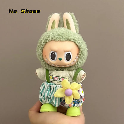 Labubuドール17cmぬいぐるみ用の服だけ 可愛いオーバーオールセット 夏のクールトレンド ファッション ソフトファブリック カラフルドレススーツ