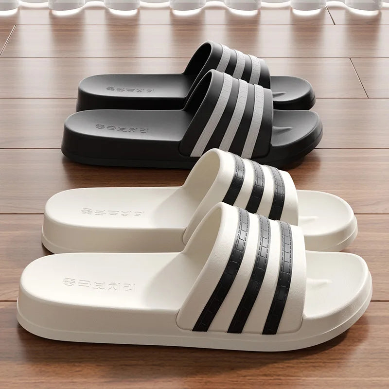 Cold slippers for women in summer, fashionable outerwear for couples, thick soled, non slip, one line mop, bathroom slippers