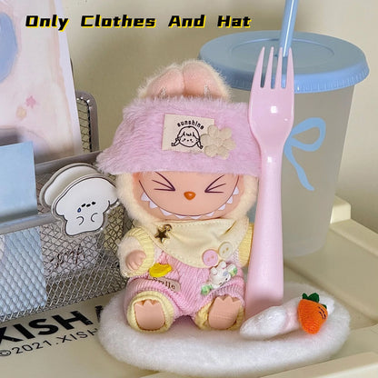 Labubuドール17cmぬいぐるみ用の服だけ 可愛いオーバーオールセット 夏のクールトレンド ファッション ソフトファブリック カラフルドレススーツ