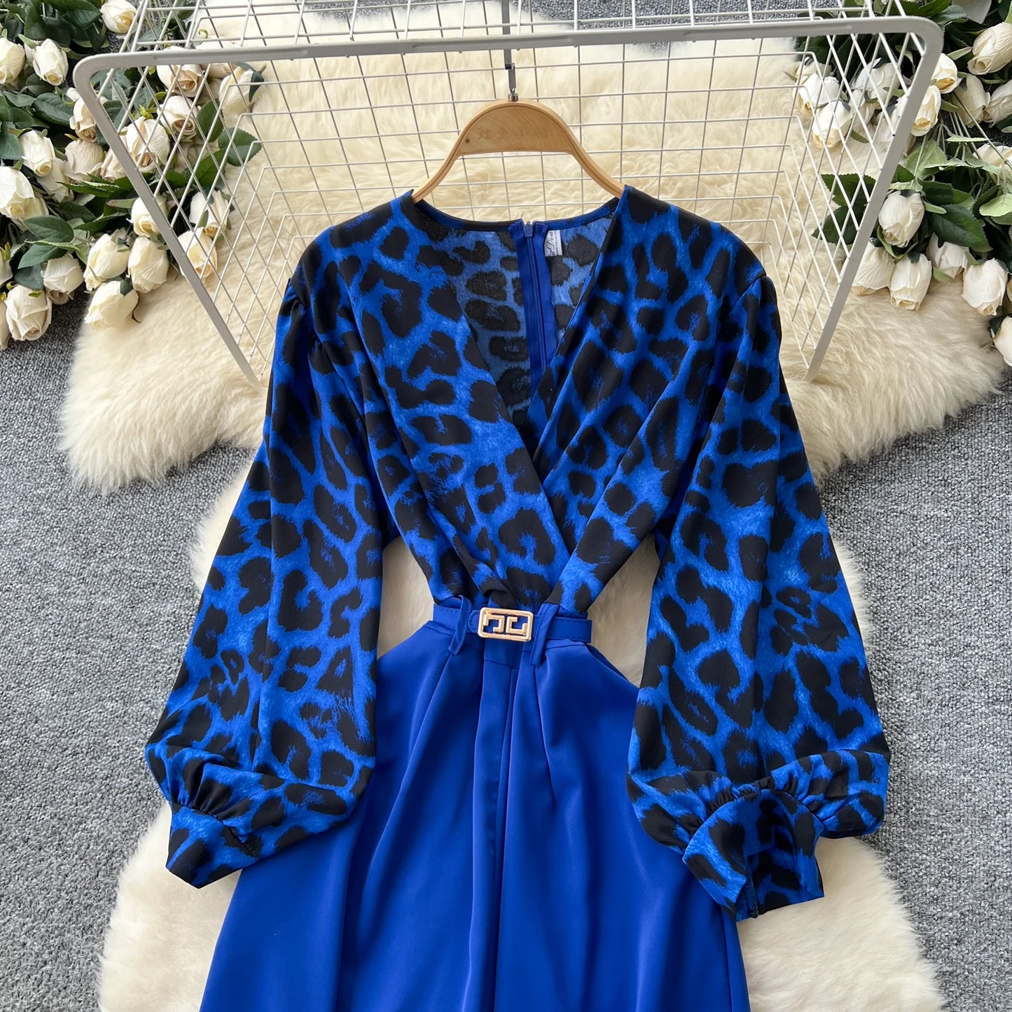 SINGREINY Autumn Leopard Long Jumpsuits V Neck Long Sleeves Belt Wide Legs Pants Women American Retro Senior Office Lady Rompers