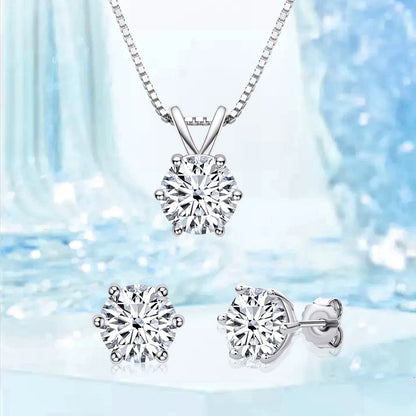 Lnngy 6.5mm 1CT Moissanite Earrings Pendant Necklace Original 925 Sterling Silver Earring For Valentine's Day Jewelry Set Gift