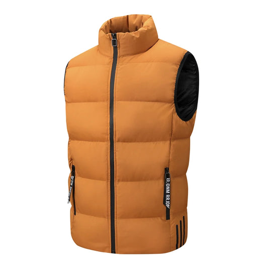Winter Man Windproof Casual Warm Sleeveless Vest Men Stand Collar Multi Pocket Vests Male Puffer Outdoor Jogging Sport Waistcoat