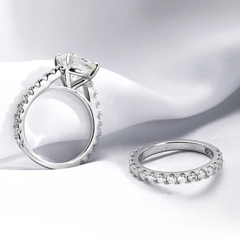 Smyoue 18k Plated 0.6-4.2CT All Moissanite Rings for Women Sparkly Luxury Wedding Diamond Band 100% 925 Sterling Silver Jewelry