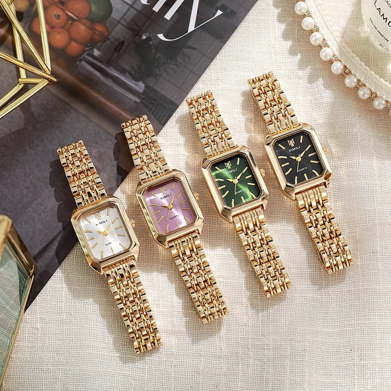 高級レディース腕時計 ファッション 長方形 レディース スチールバンド クォーツ腕時計 Reloj Mujer Relogio Feminino 女の子用時計 ギフト