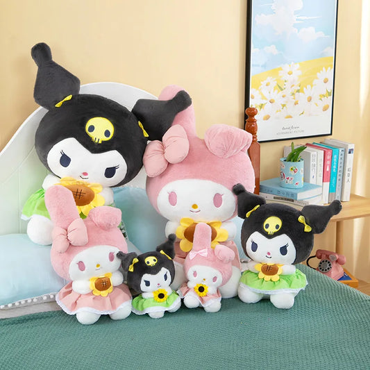 New Cute Sunflower Kuromi Melody Doll Sanrio Cloth Doll Plush Toy Girls Comfort Sleeping Home Decoration Gifts