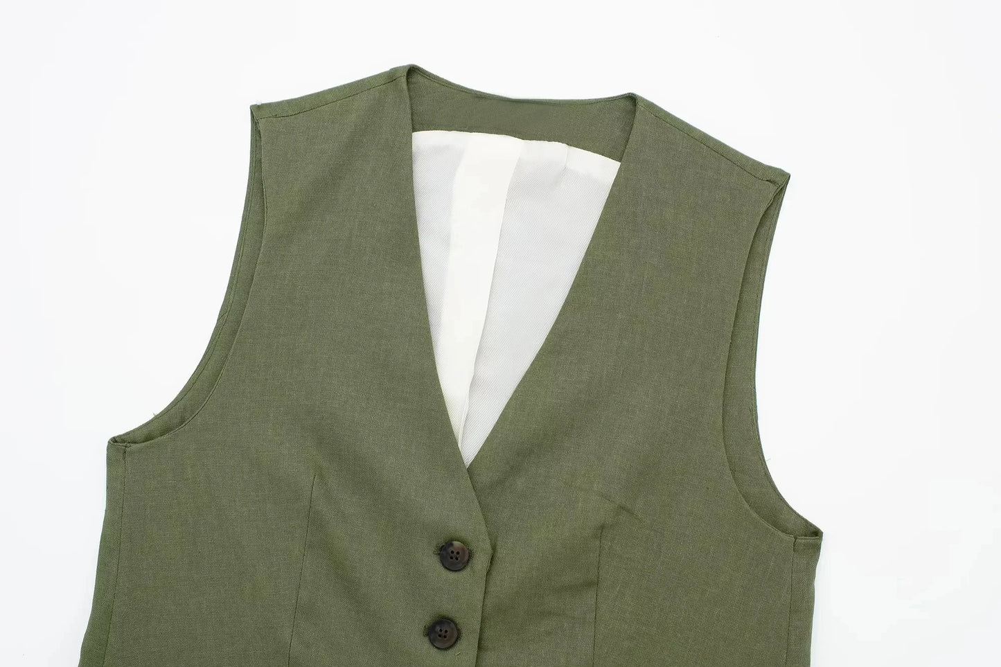 TRAFZA Women's Fashion Solid Linen Waistcoat Top V Neck Button Loose Casual Vest Summer Woman Streetwear Chic Vests Waistcoat