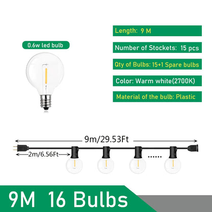 110V/220V 屋外用ストリングライト LED G40 フェストゥーン フェアリー パティオ ガーランド ランプ ウェディング ストリート キャンプ ガーデンパーティー デコレーションライト