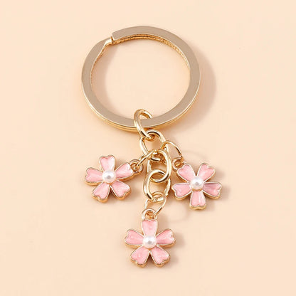 Cute Enamel Keychain Colorful Sakura Flower Key Ring Sweet Key Chains for Women Girls Handbag Accessories DIY Jewelry Gifts
