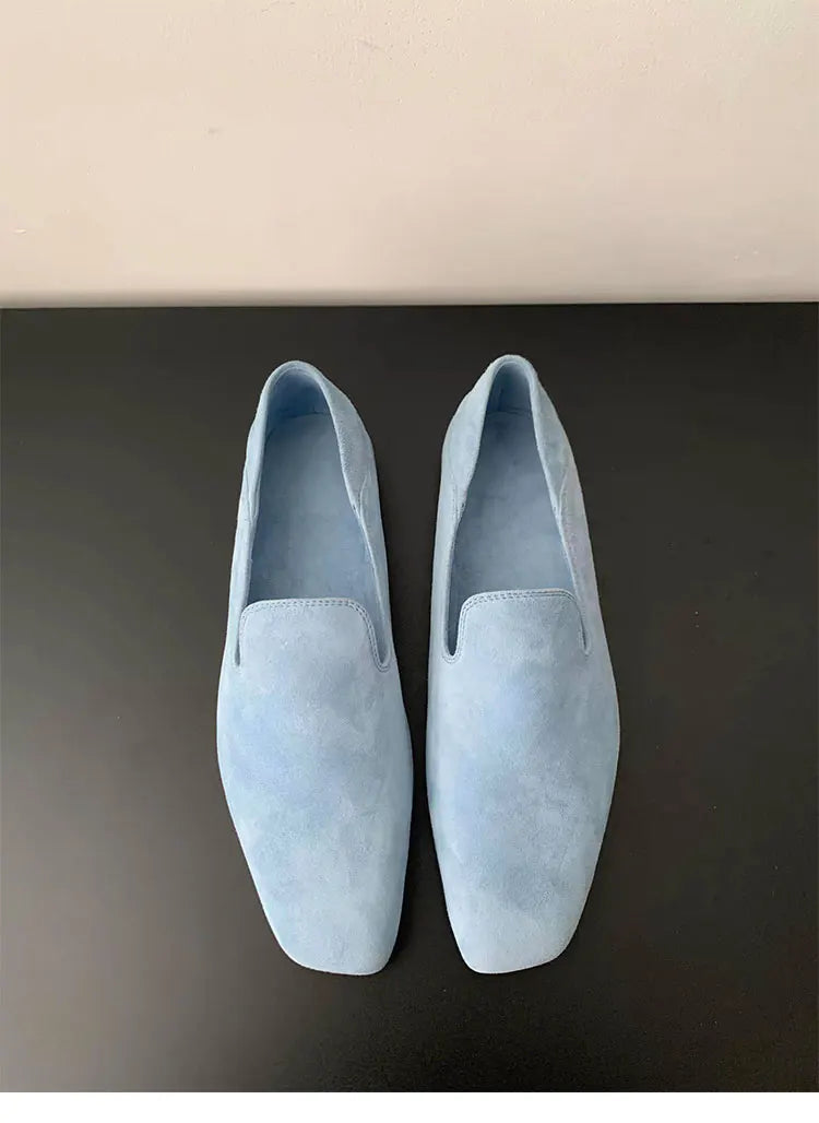Loafers Woman Genuine leather Comfortable  Commuter Work Shoes Fashionable Summer Schoenen Dames Sliders Square Head Flat Shoes