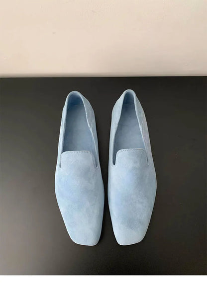 Loafers Woman Genuine leather Comfortable  Commuter Work Shoes Fashionable Summer Schoenen Dames Sliders Square Head Flat Shoes
