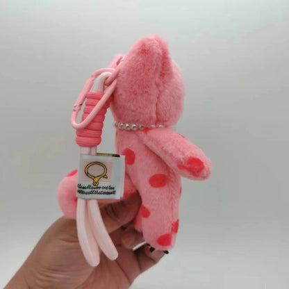 15cm かわいいピンクの猫ぬいぐるみキーチェーン かわいい猫ぬいぐるみペンダント 柔らかい動物キーホルダー 車のキー用バックルアクセサリー 女の子・女性用バッグハンギング