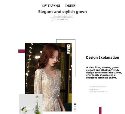 Gold Evening Gown Women's High-End Sensation Luxury Small ence Ball Personali High-End Adult Birthday Host Dr