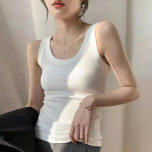I-Shaped Tank Women Inner  Outer Wear Sleeveless Bottoming Shirt Summer Thread Vest Slim-Fit Cover Supernumerary Breast Tops