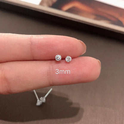 100%本物の925スターリングシルバージュエリー。女性用ファッション。キュートな小さなクリアクリスタルCZスタッドピアス。女の子やティーンズ、女性へのギフト。