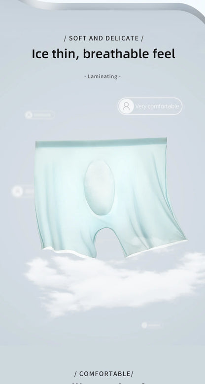 Men's Underwear Men's 3D Stamping Ice Silk Boxers Seamless Thin Boxers Lengthened Sports Summer Short Shorts Head
