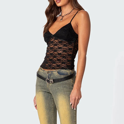 Women Lace Crop Top Sexy Camisole Floral Spaghetti Strap Tank Tops Sleeveless T-Shirt Clubwear Female Aesthetic Camisole