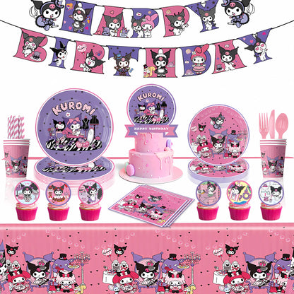 MINISO Kawali Kuromied Theme Birthday Party Decoration Disposable Set Tableware Plate Napkins Tablecloth For Kid Shower Supplies