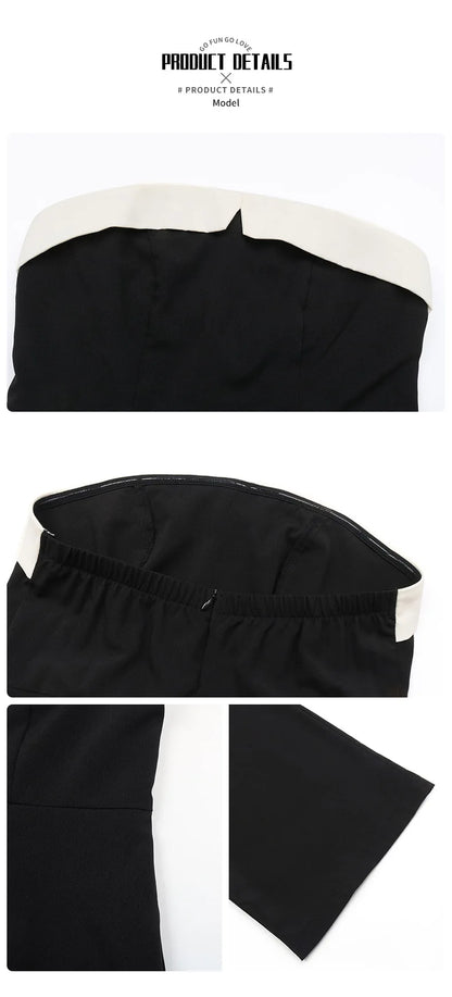 Women's Elegant Sleeveless Jumpsuits Summer High Waist Wide Leg Rompers Fashion Black White Splice Off Shoulder Party Playsuits